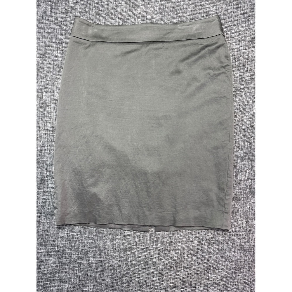 Ann Taylor Pencil Skirt Womens Gray Sateen Back Vent Petite | 6P